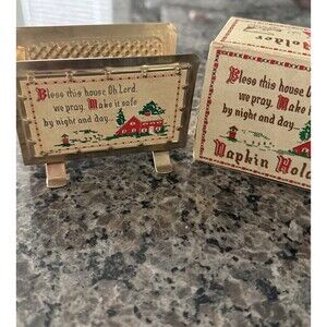 Vintage 1950s Gold Plated Religious Napkin Holder Bless This House General Mfg